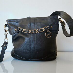 Coach F19722 Black Pebbled Leather Chain Crossbody Bucket Y2K Vintage